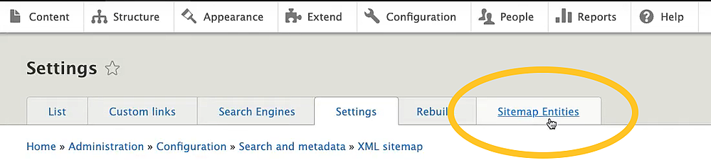 Drupal XML Sitemap Entities Options
